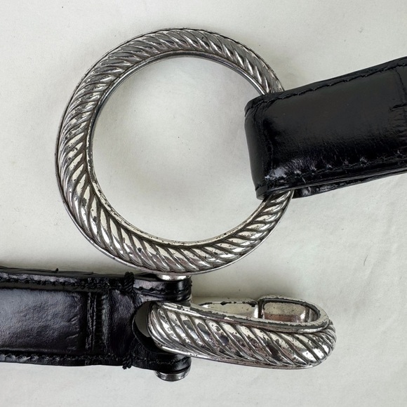 Brighton Vintage Black Leather Braided O-ring Belt - Picture 9 of 10